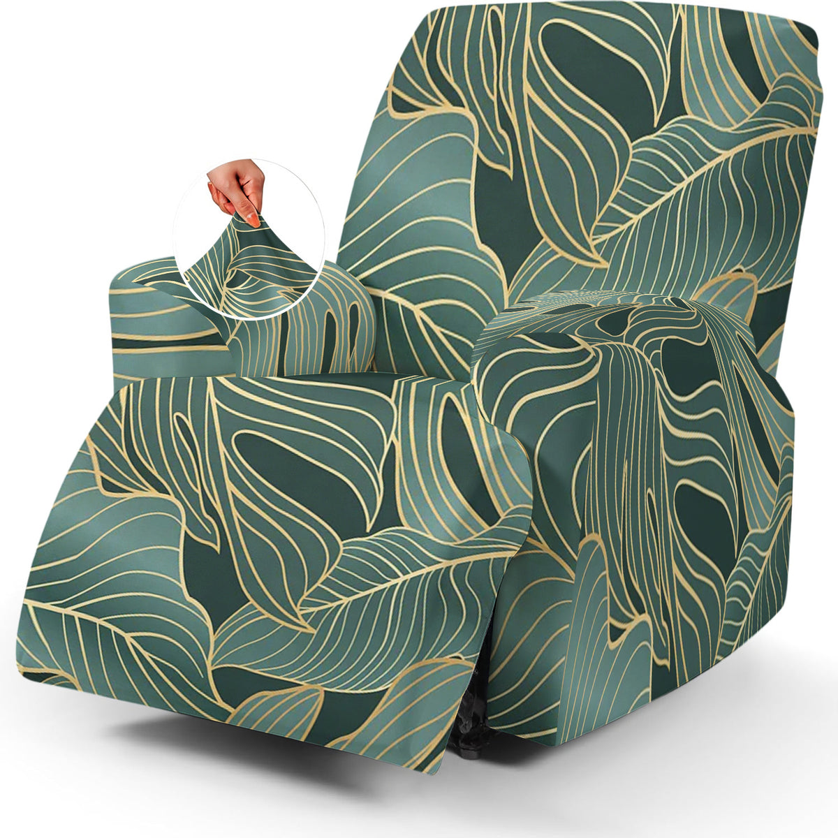 Housse de canapé extensible en fibre de lait imprimée à motif tropical, mise en situation
