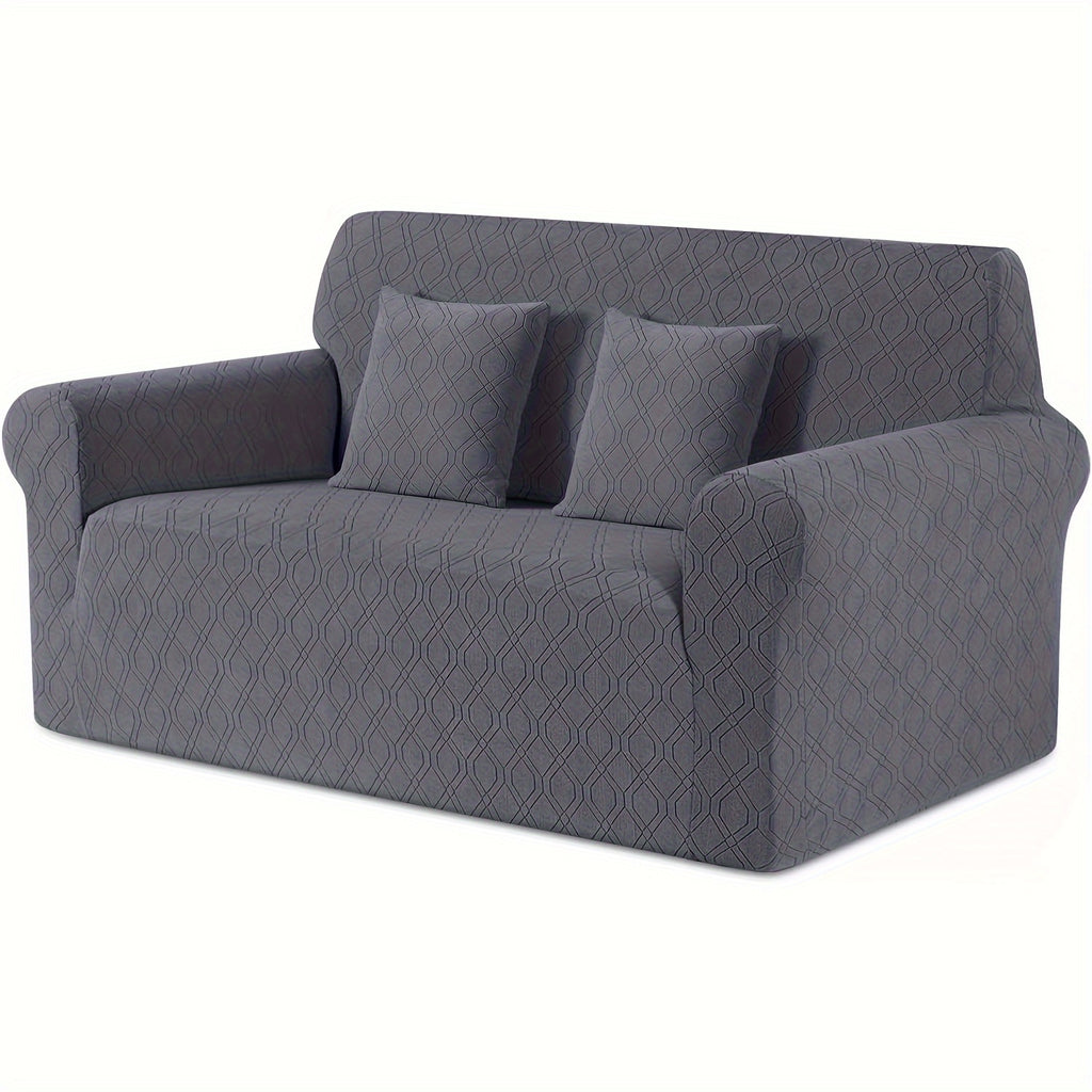 Housse de canapé extensible en polaire jacquard antidérapante d'esprit vintage, vue d'ensemble