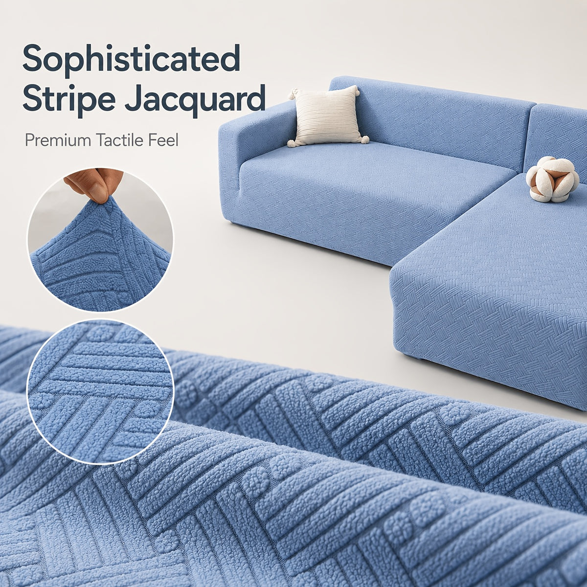 Housse de canapé épaisse extensible en polaire jacquard, détail de l'ourlet