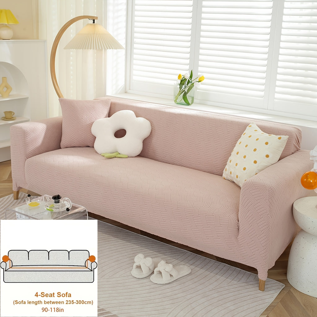 Housse de canapé épaisse extensible en polaire jacquard d'esprit vintage, mise en situation