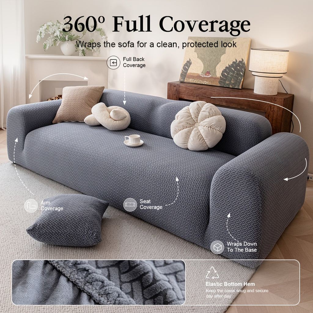 Housse de canapé extensible en polaire jacquard à carreaux, autre coloris