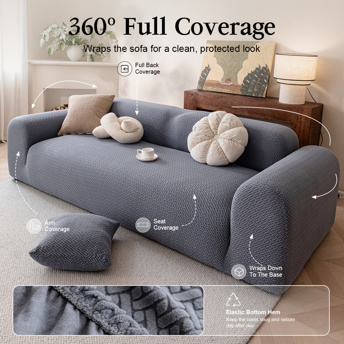 Housse de canapé extensible en polaire jacquard à carreaux, autre coloris