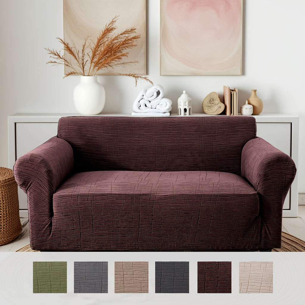 Housse de canapé épaisse extensible en polaire jacquard à rayures, vue de dos