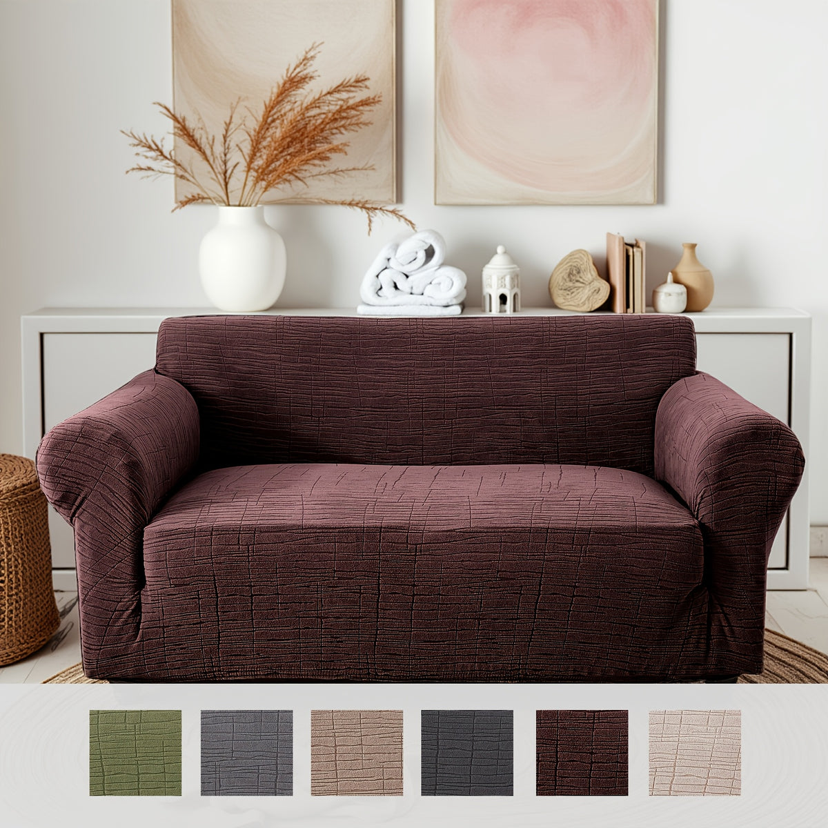 Housse de canapé épaisse extensible en polaire jacquard à rayures, vue de dos