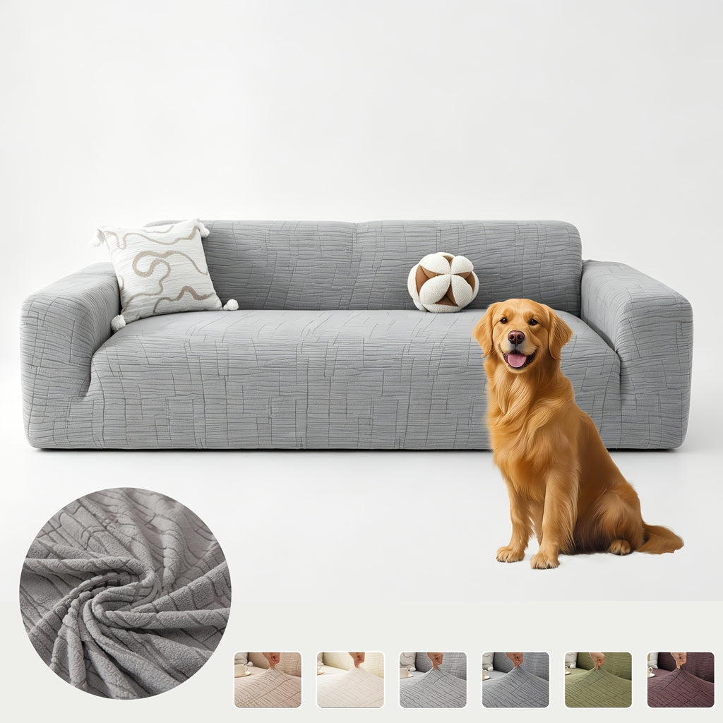 Housse de canapé extensible en polaire jacquard à motif géométrique, tissu de 180 à 200 g/m²