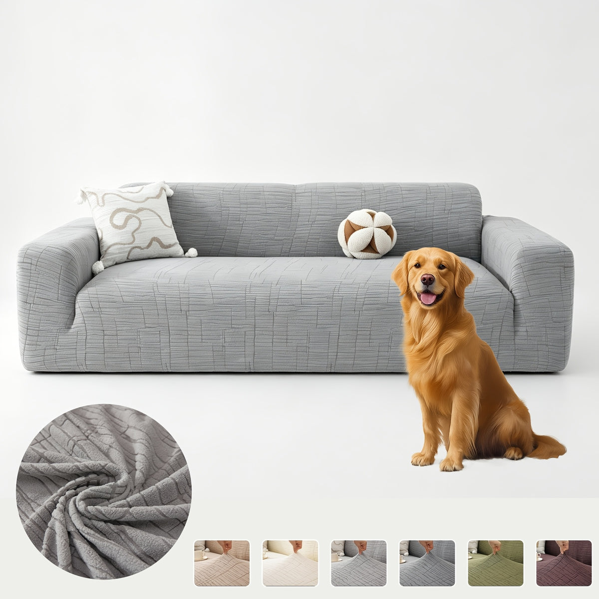 Housse de canapé extensible en polaire jacquard à motif géométrique, tissu de 180 à 200 g/m²