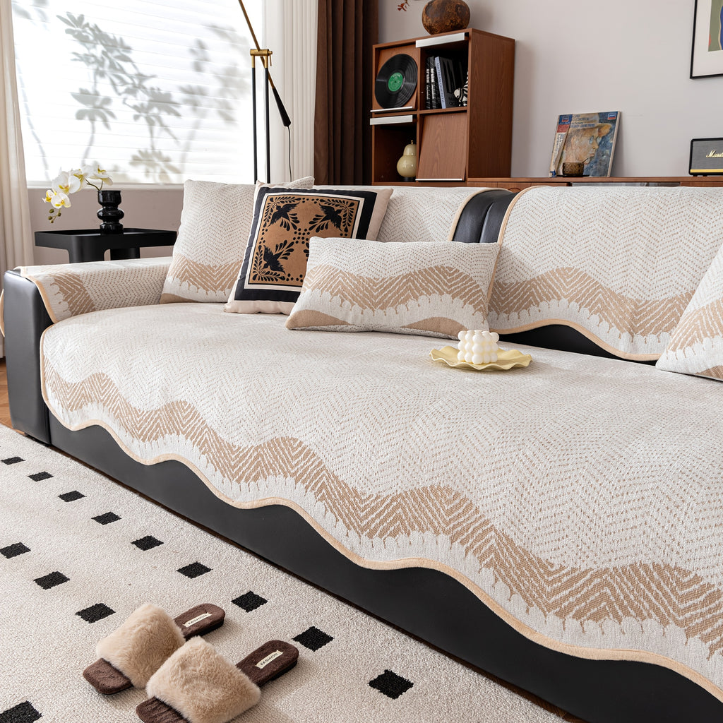 Housse de coussin en chenille à rayures antidérapante, vue de dos