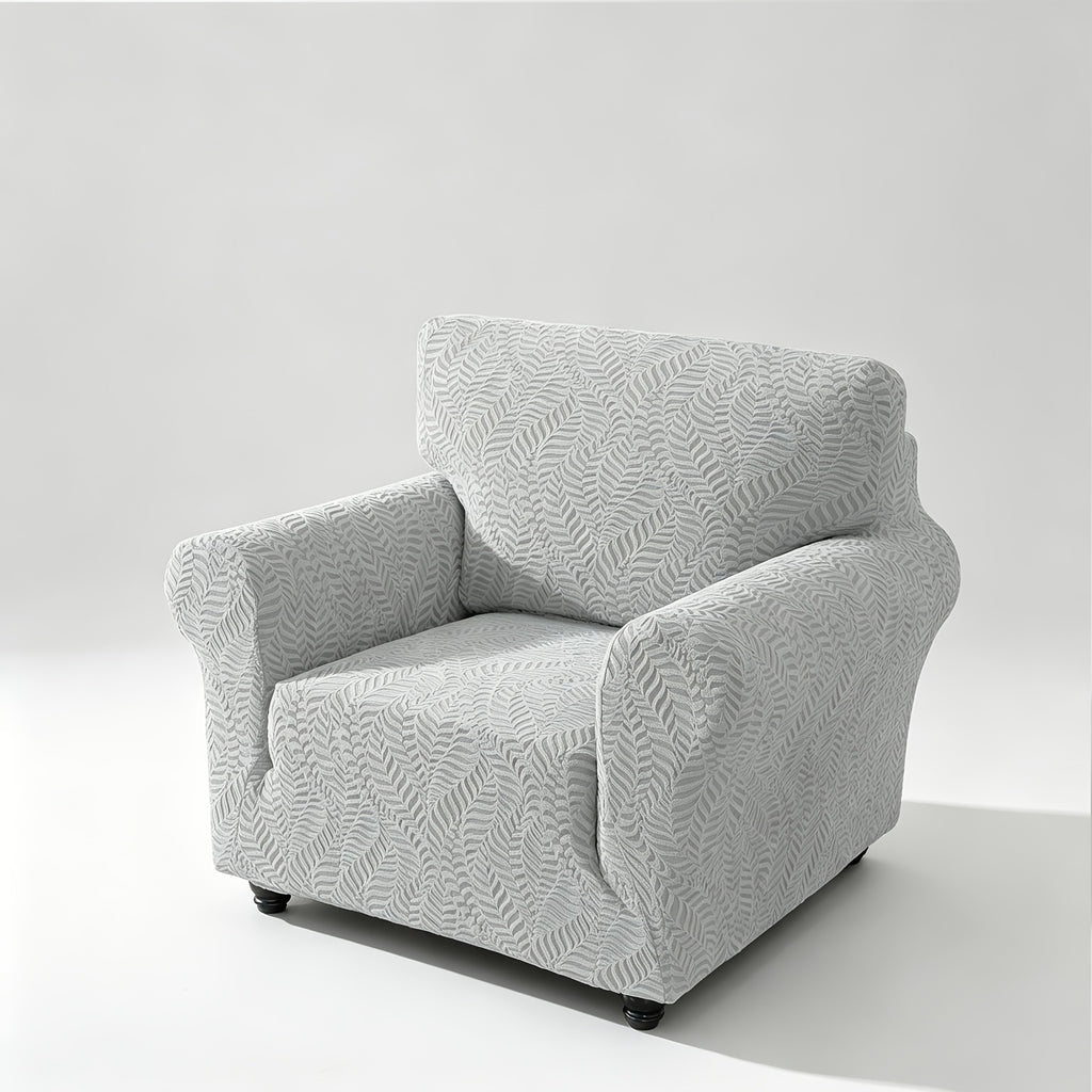 Housse de canapé extensible en polaire jacquard à motif feuillage anti-griffes, vue de dos