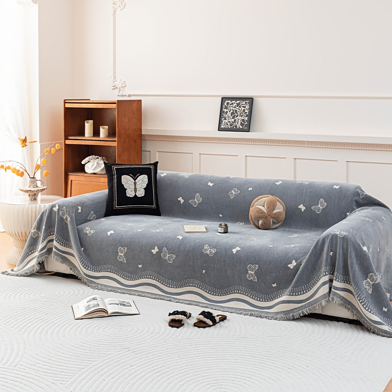 Housse de canapé en chenille jacquard d'esprit vintage, housse posée