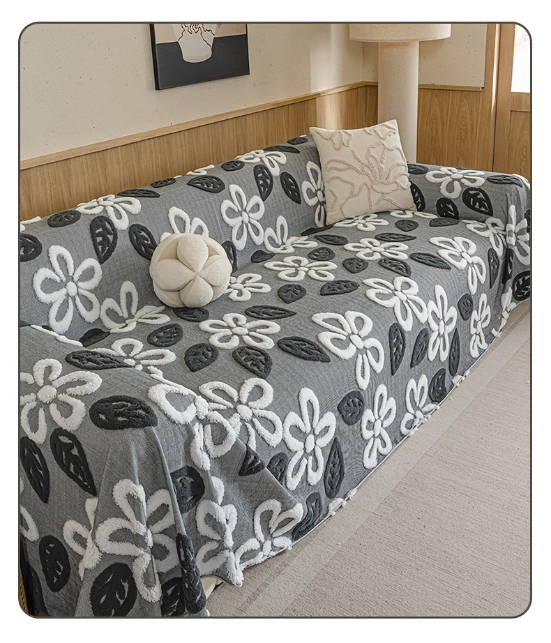 Housse de canapé en velours jacquard à rayures, mise en situation