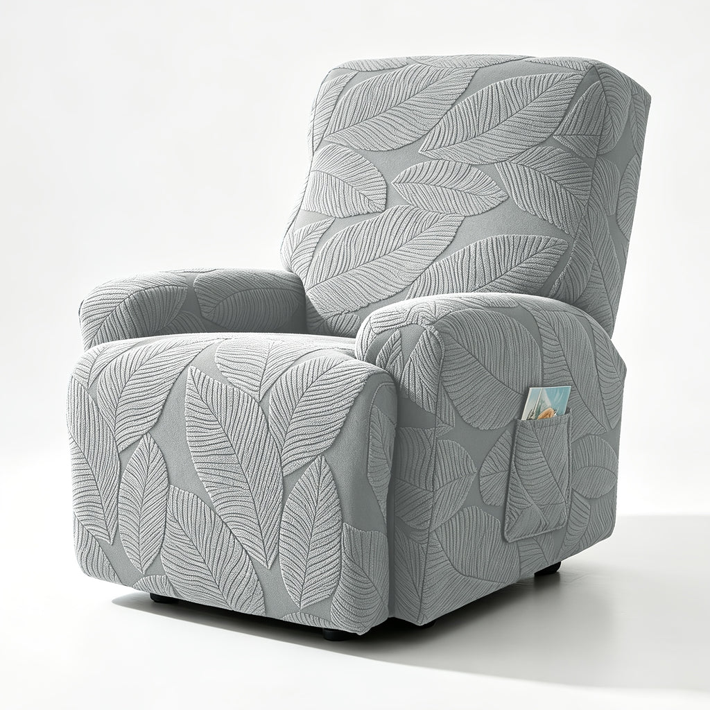 Housse de chaise extensible en polaire jacquard à motif feuillage, tissu de 160 à 180 g/m²