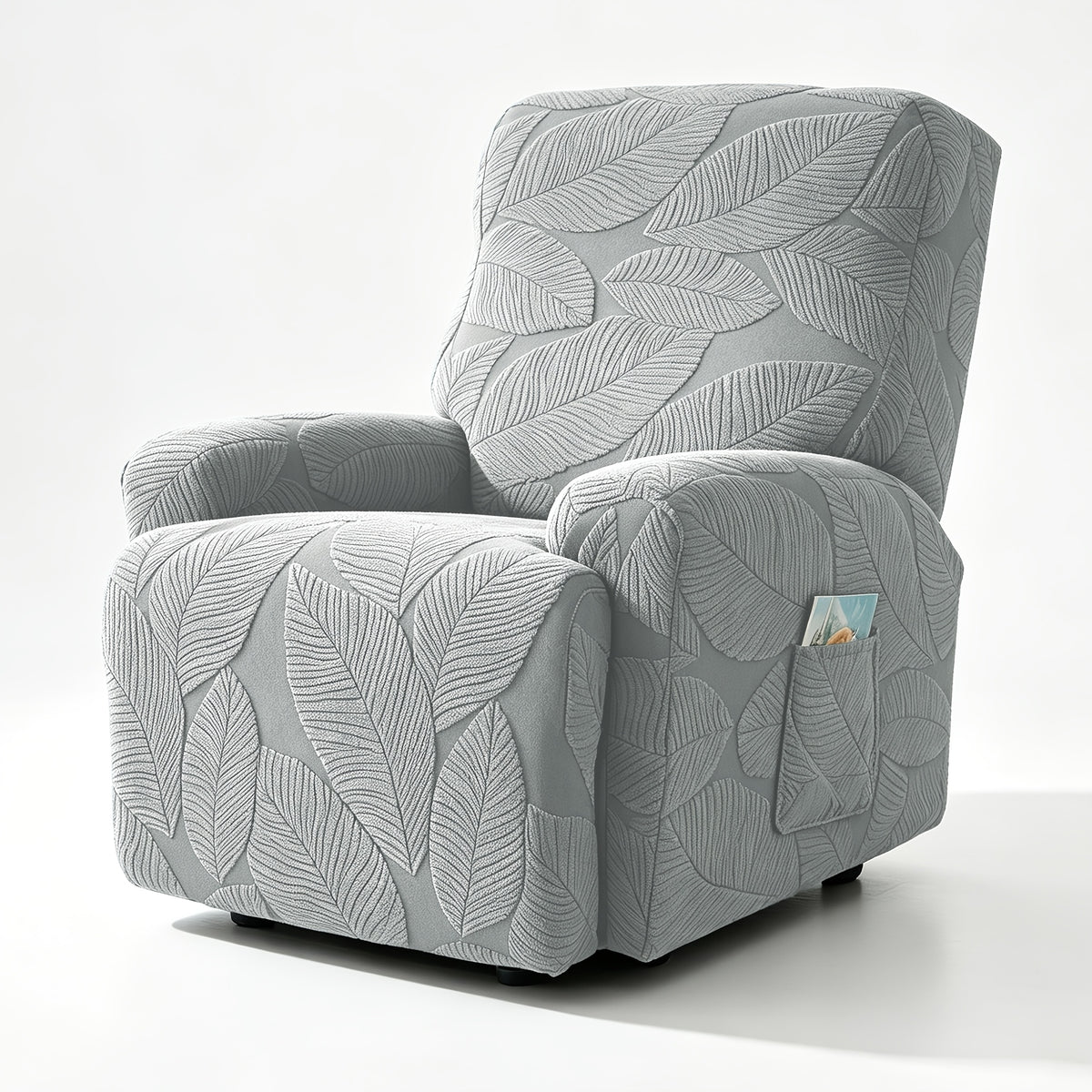 Housse de chaise extensible en polaire jacquard à motif feuillage, tissu de 160 à 180 g/m²
