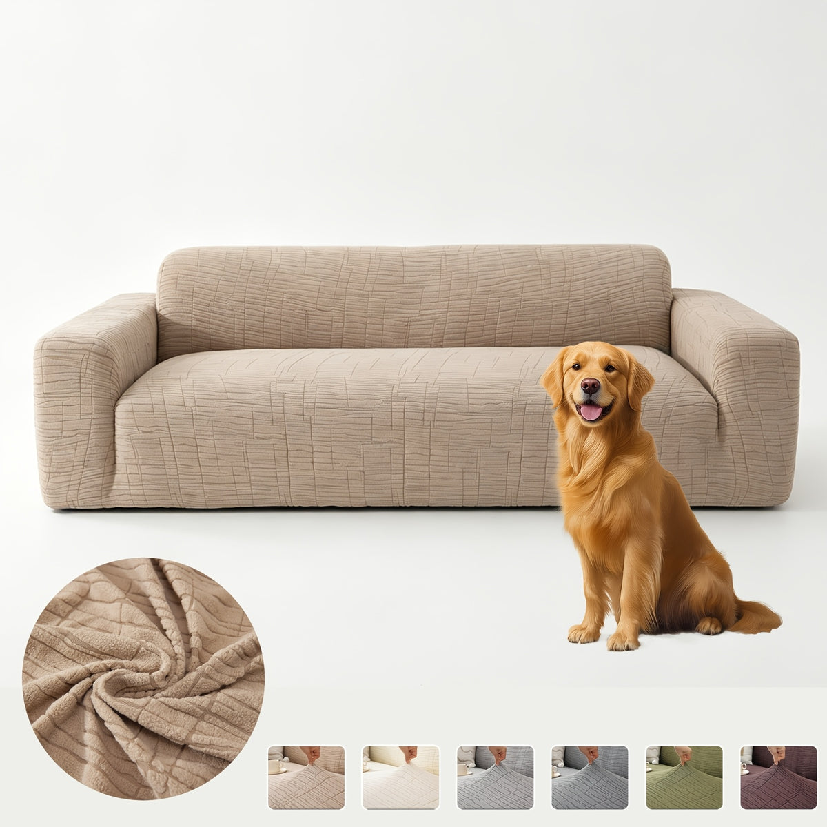 Housse de canapé extensible en polaire jacquard à motif géométrique, gros plan sur le tissu