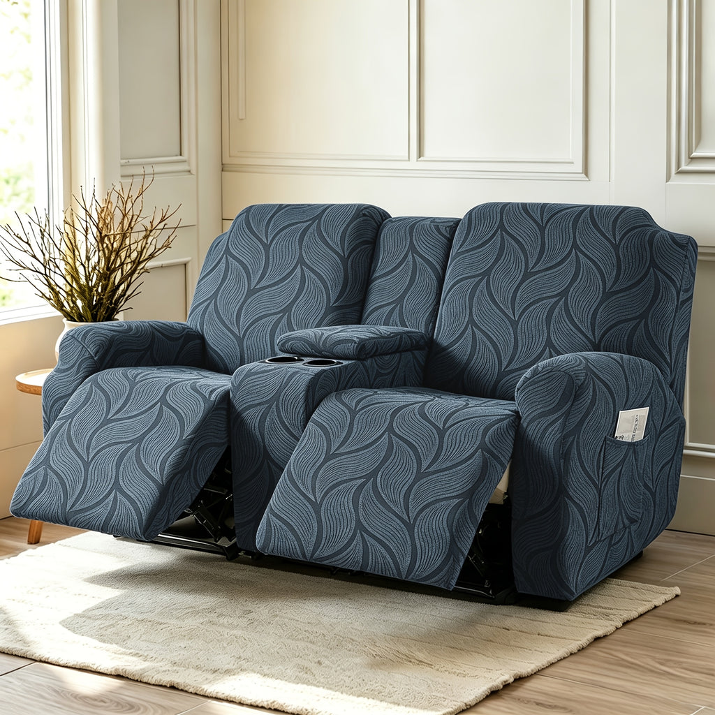 Housse de canapé extensible en polaire jacquard à motif feuillage, détail de la finition