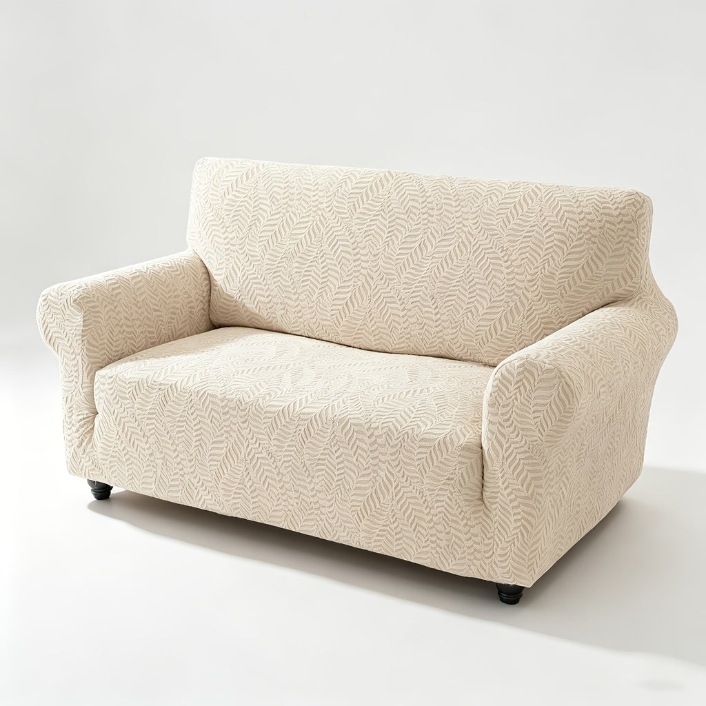 Housse de canapé extensible en polaire jacquard à motif feuillage anti-griffes, visuel produit