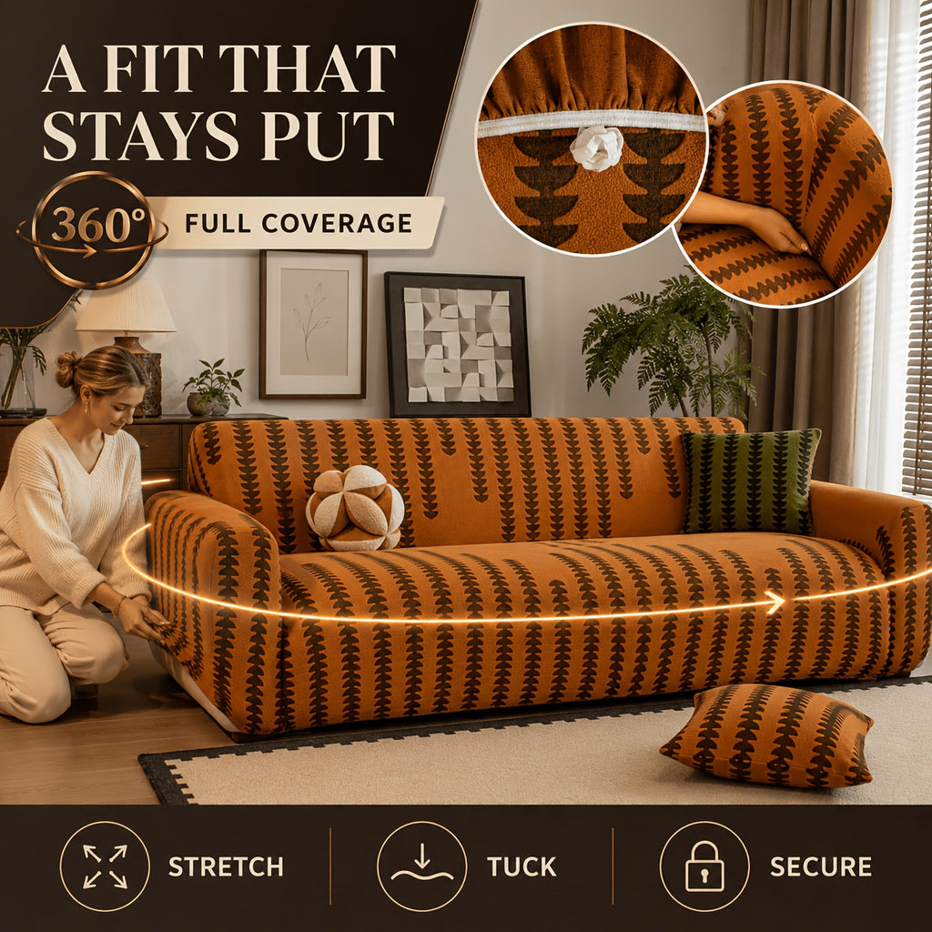 Housse de canapé en polaire jacquard d'esprit bohème, détail de l'ourlet