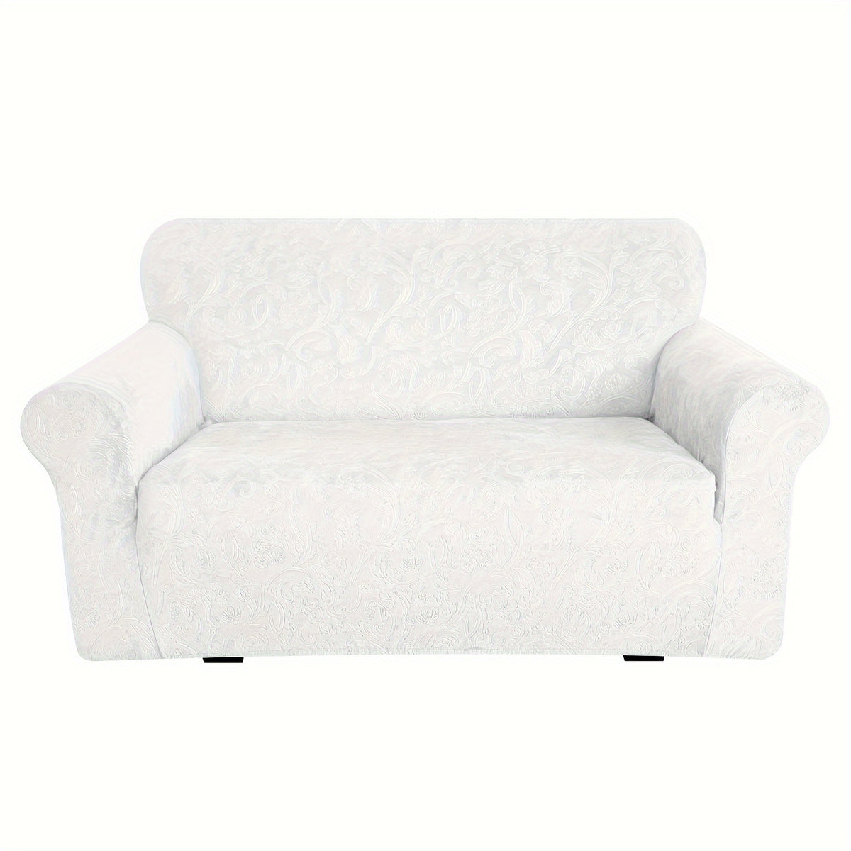 Housse de canapé extensible en velours à motif fleuri anti-griffes, gros plan sur le tissu