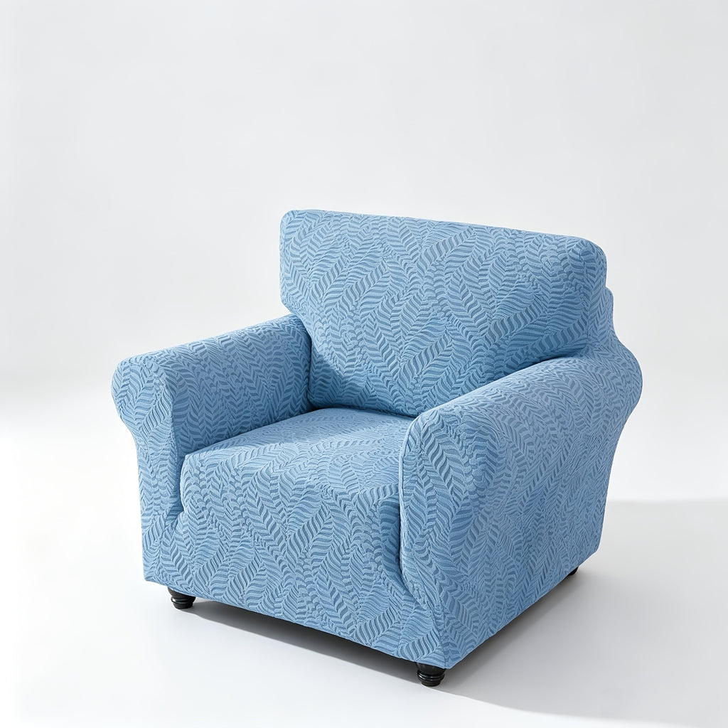 Housse de canapé extensible en polaire jacquard à motif feuillage anti-griffes, vue de dos