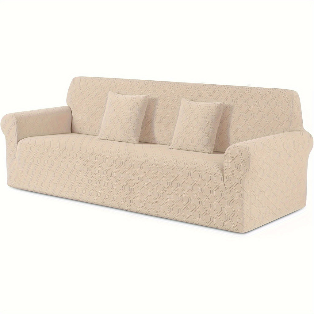 Housse de canapé extensible en polaire jacquard antidérapante d'esprit vintage, vue de dos