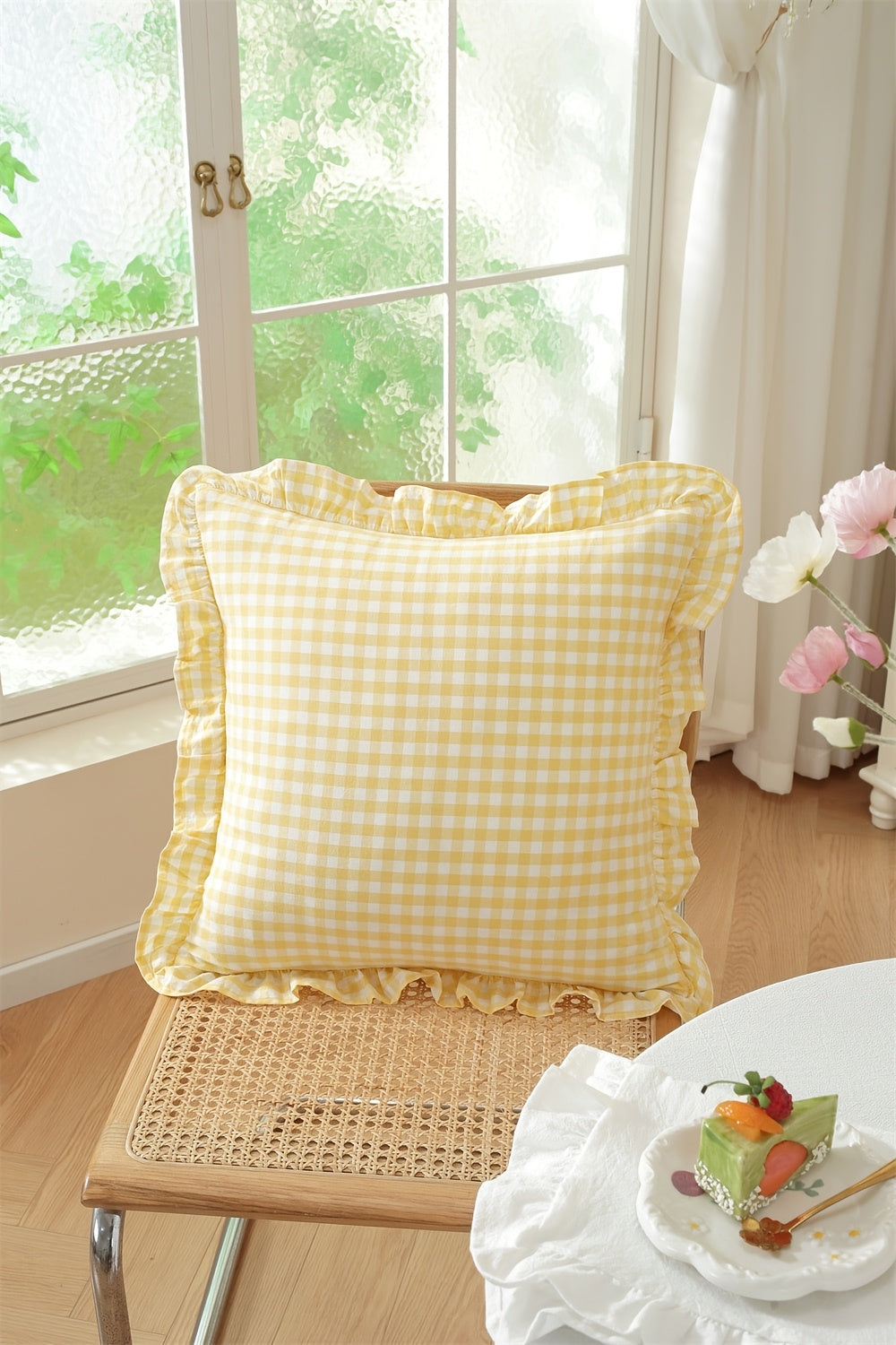 Housse de coussin en coton en fils teints, housse posée