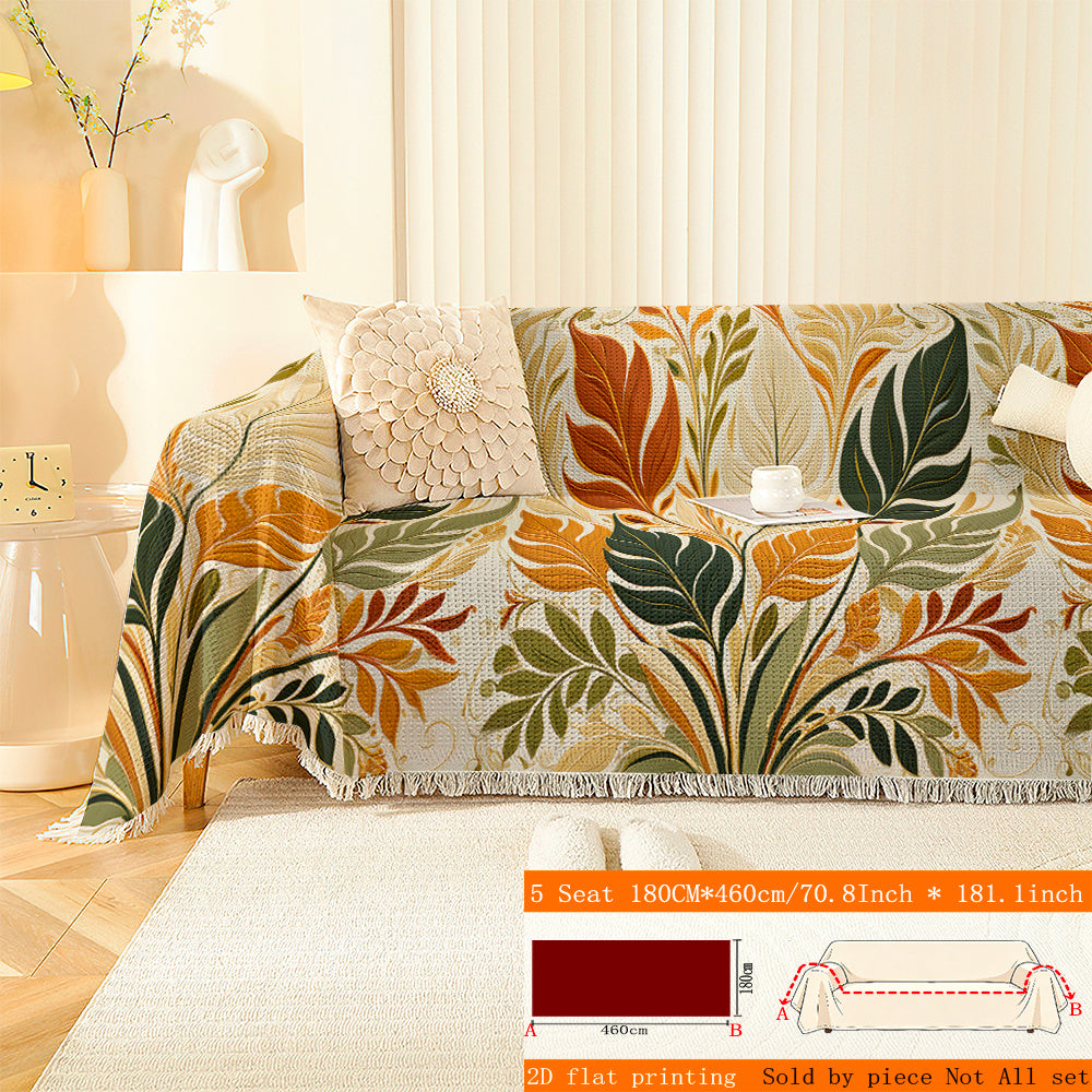 Housse de canapé en polyester imprimée à motif feuillage à volants, autre coloris