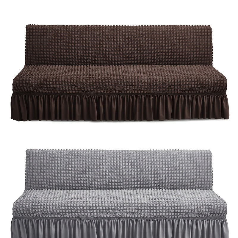 Housse de canapé extensible en jacquard à volants, vue de dos