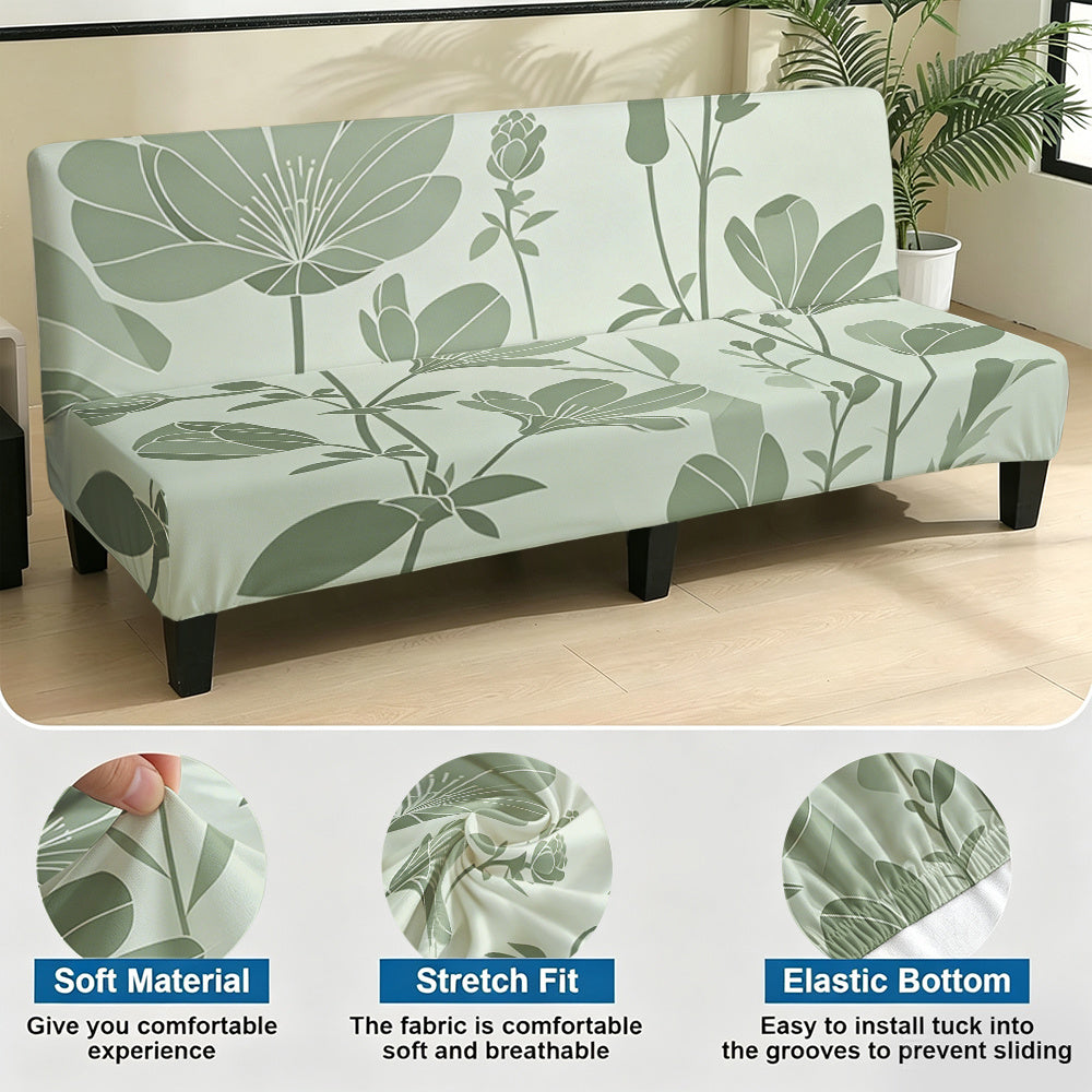 Housse de canapé extensible en velours imprimée à motif fleuri sans accoudoirs, vue d'ensemble