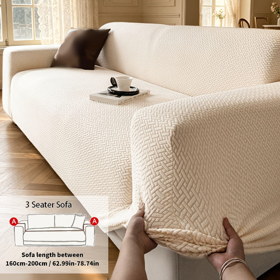 Housse de canapé extensible en polaire jacquard à carreaux, vue d'ensemble