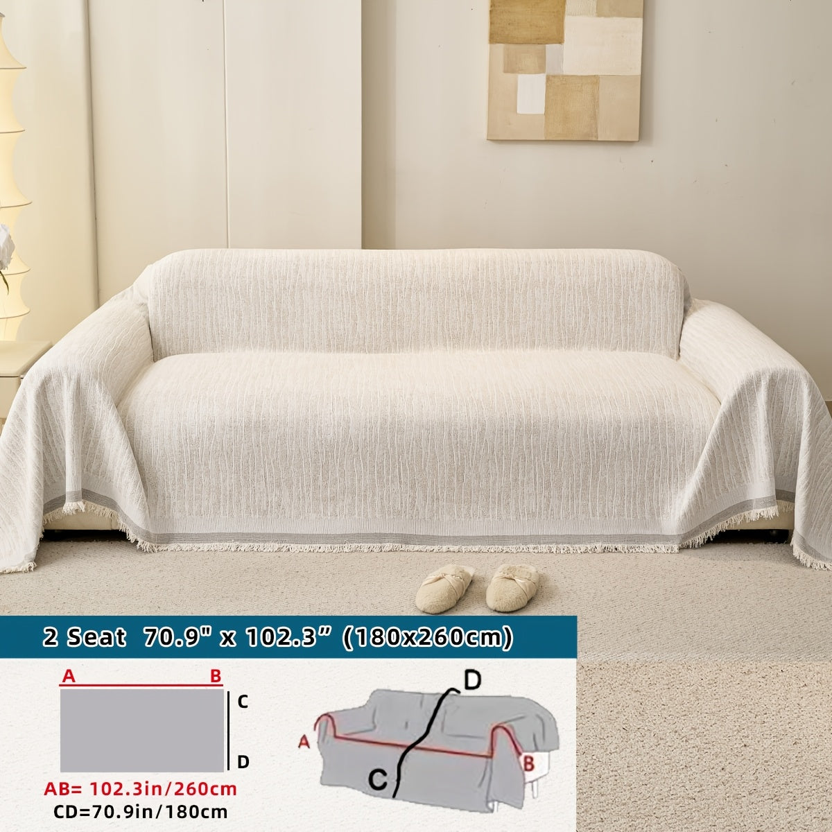 Housse de canapé épaisse en chenille jacquard à volants, tissu de 300 à 350 g/m²