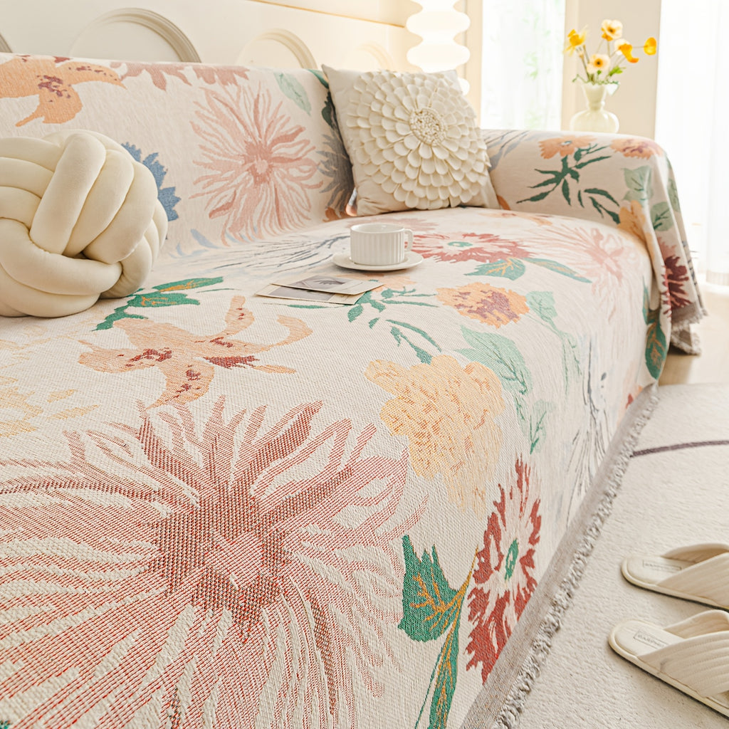 Housse de canapé en chenille jacquard à motif fleuri antidérapante, autre coloris