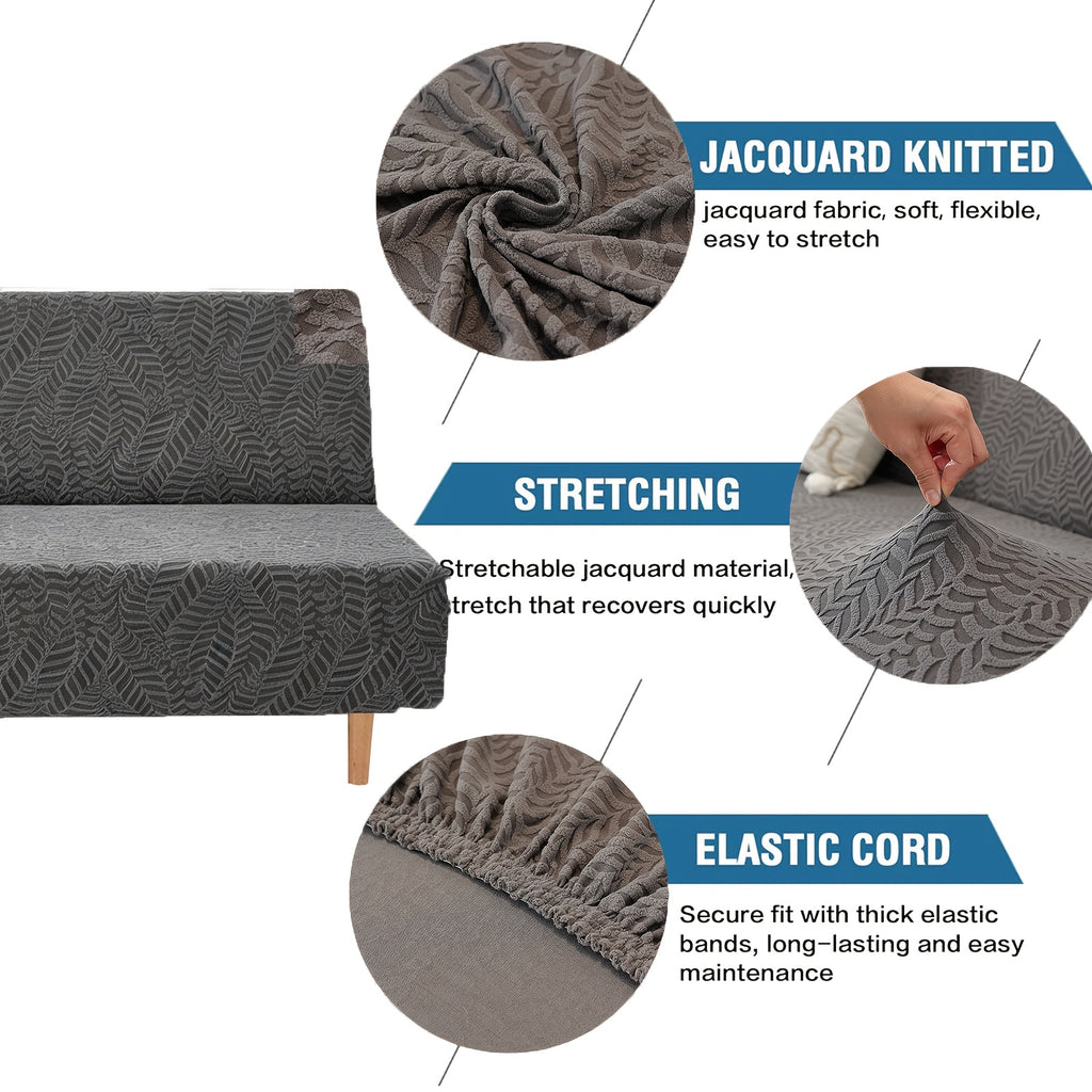 Housse de canapé extensible en polaire jacquard à rayures sans accoudoirs, visuel produit