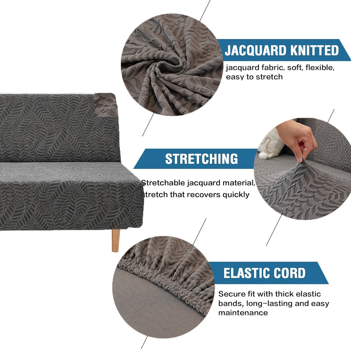 Housse de canapé extensible en polaire jacquard à rayures sans accoudoirs, visuel produit