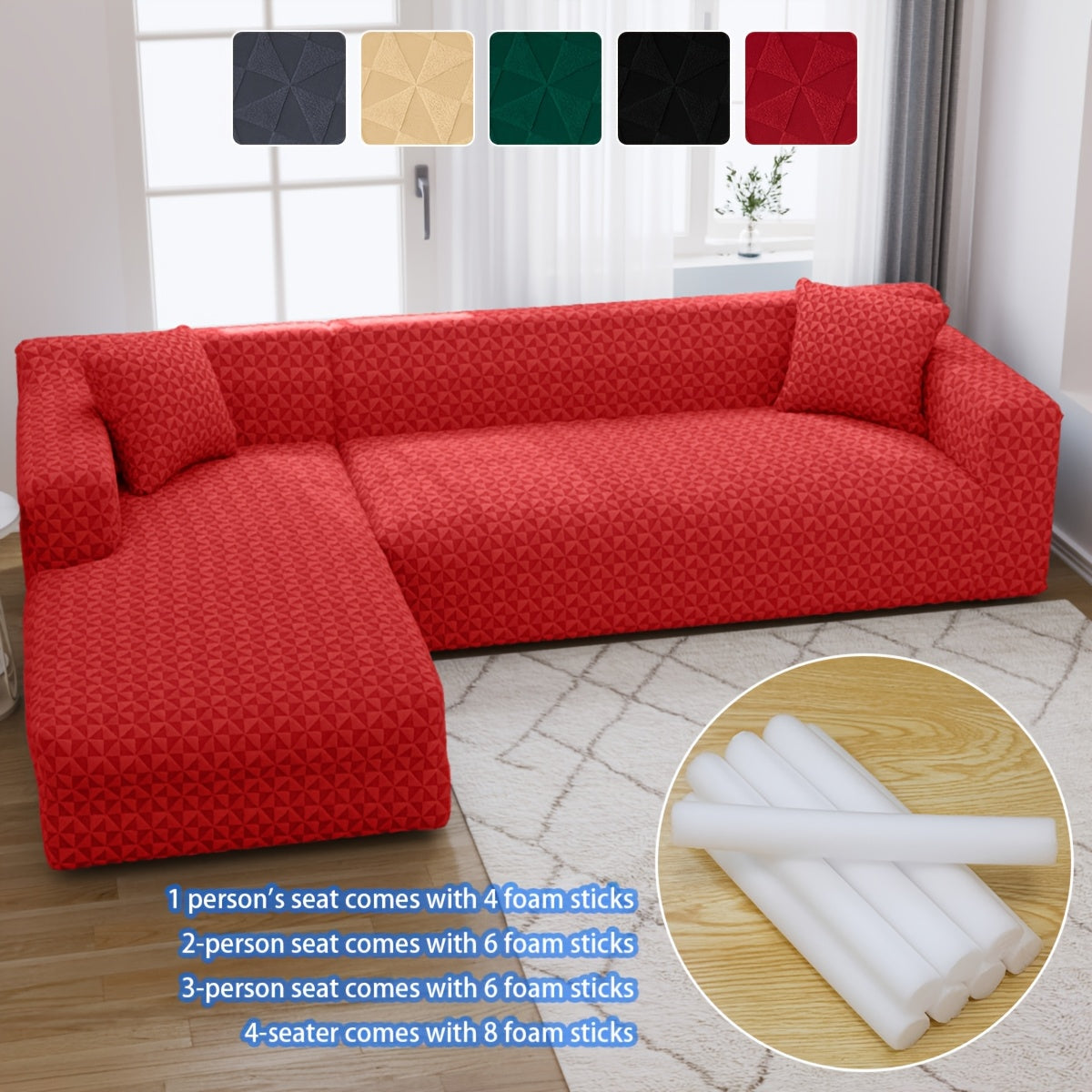 Housse de canapé épaisse extensible en polaire jacquard à housses séparées, mise en situation