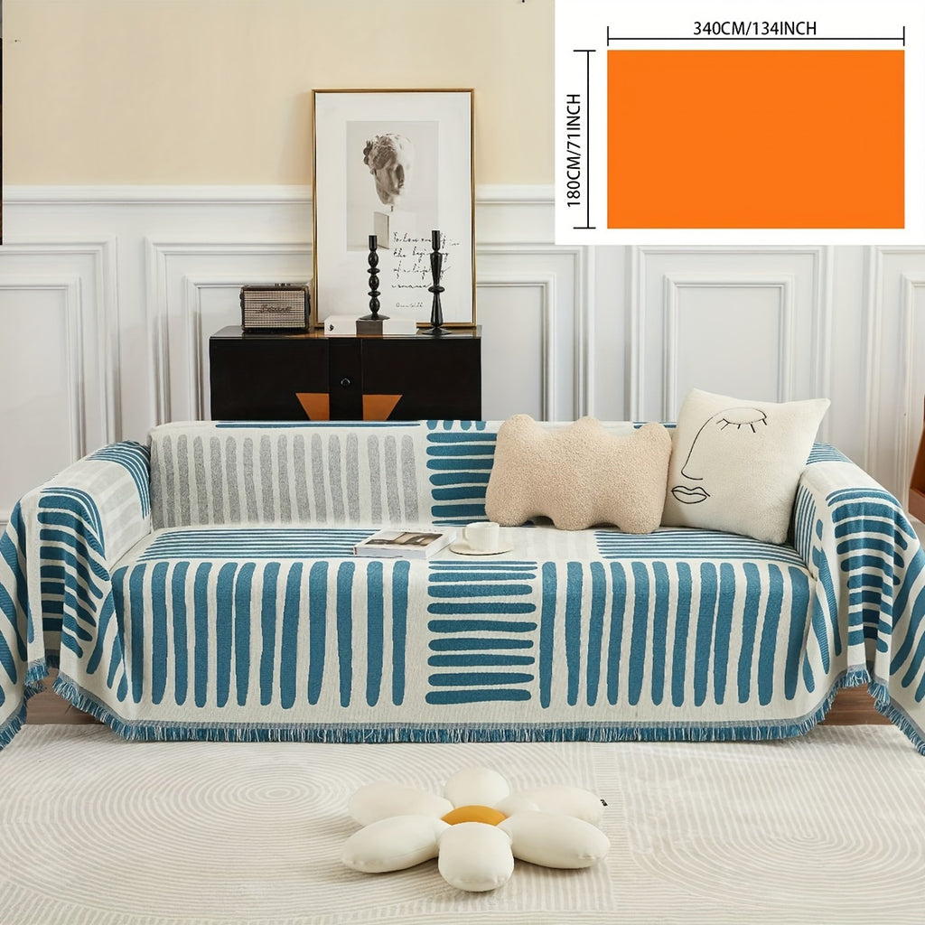 Housse de canapé en chenille à motif géométrique, vue de dos