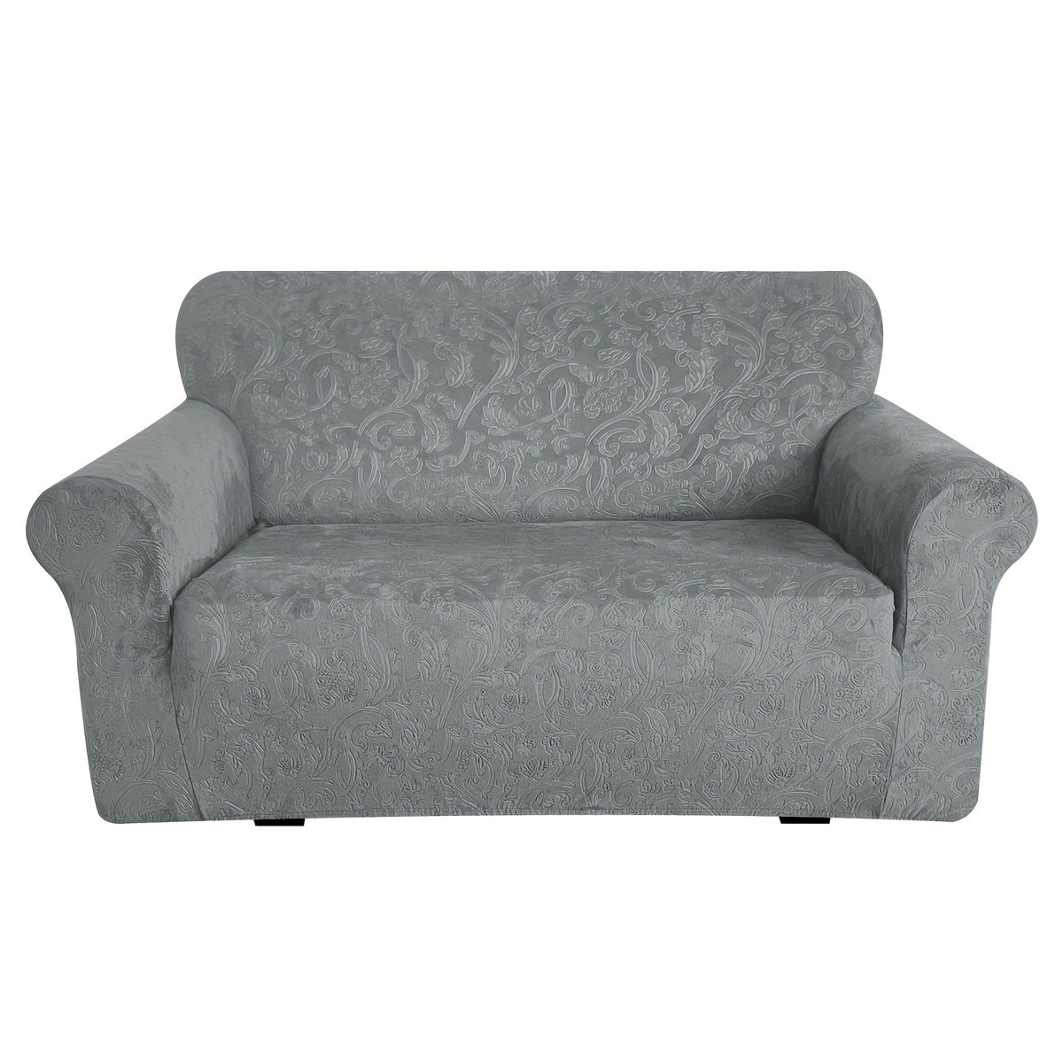 Housse de canapé extensible en velours à motif fleuri anti-griffes, détail de l'ourlet