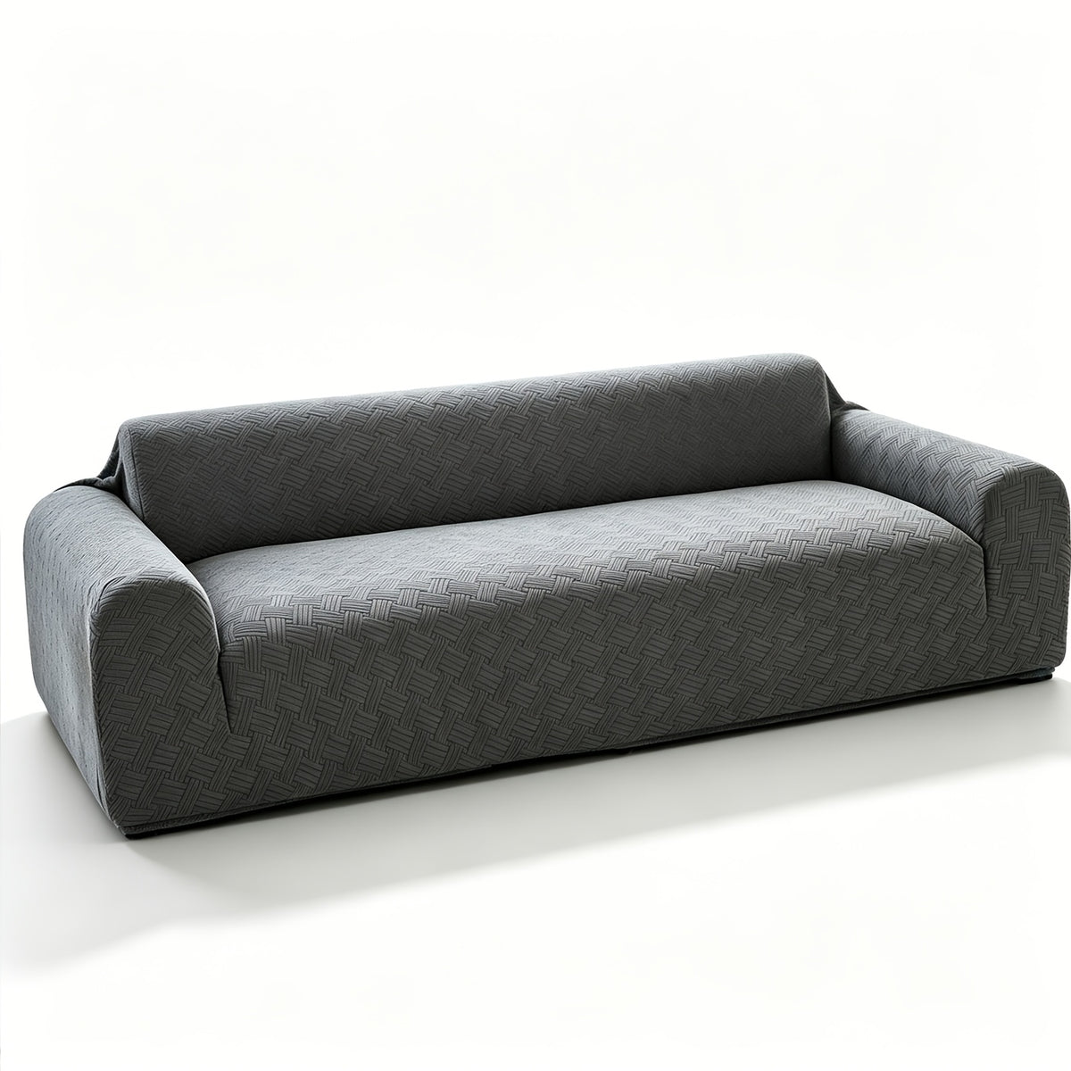 Housse de canapé extensible en polaire jacquard à rayures — détail de la matière : polaire
