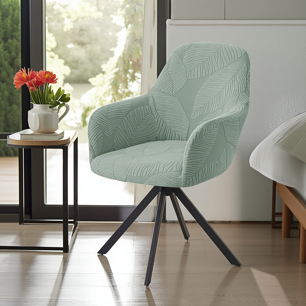 Housse de chaise extensible en velours côtelé jacquard à motif feuillage