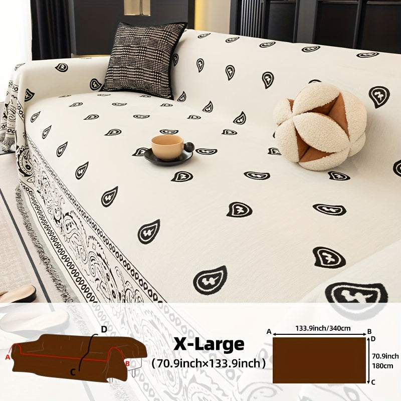 Housse de canapé en chenille jacquard à motif bohème, gros plan sur le tissu