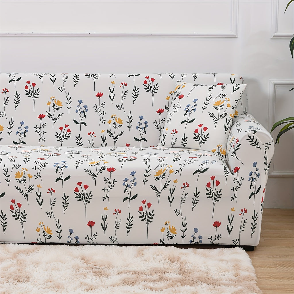 Housse de canapé en fibre de lait en fils teints à motif fleuri, mise en situation