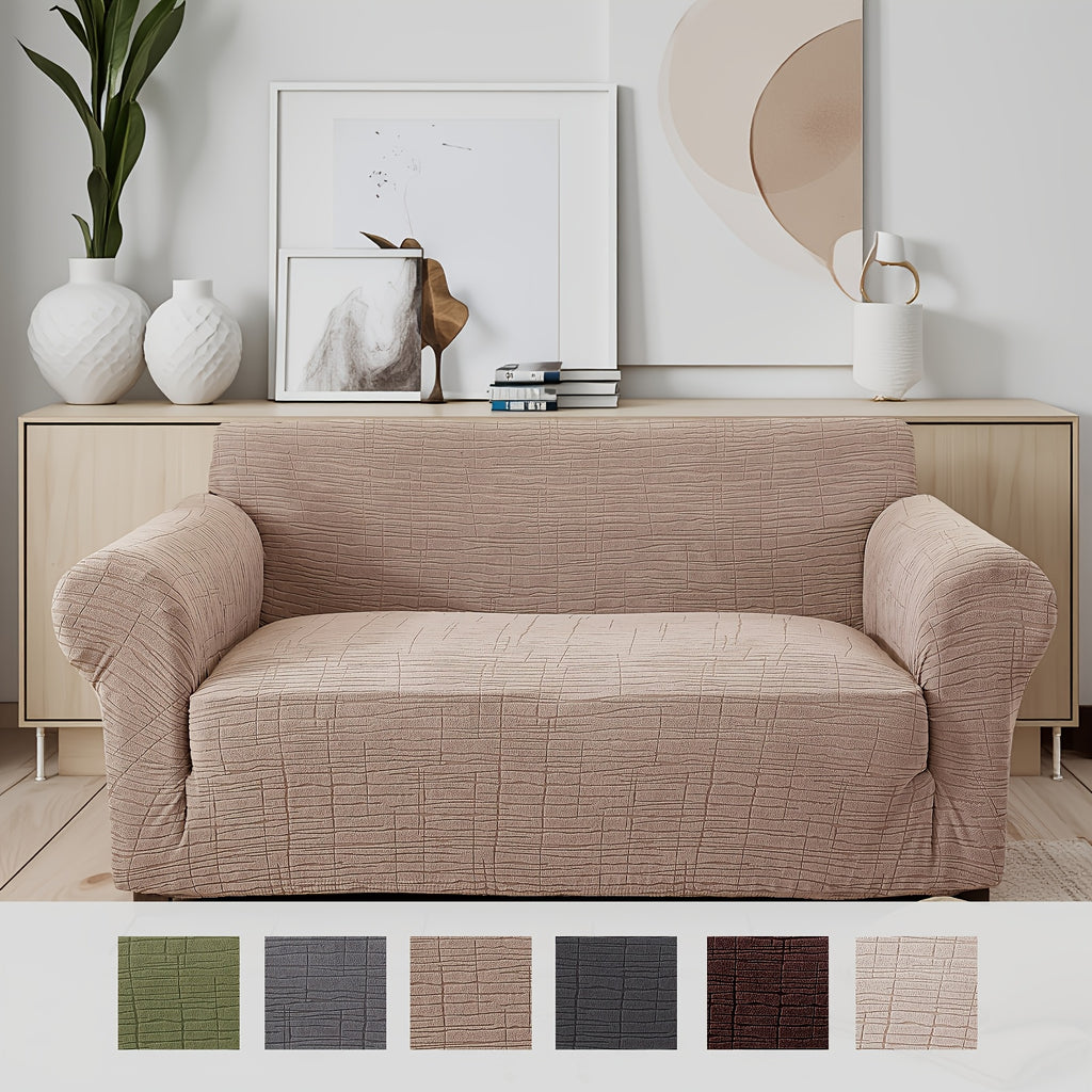 Housse de canapé épaisse extensible en polaire jacquard à rayures, tissu de 200 à 250 g/m²
