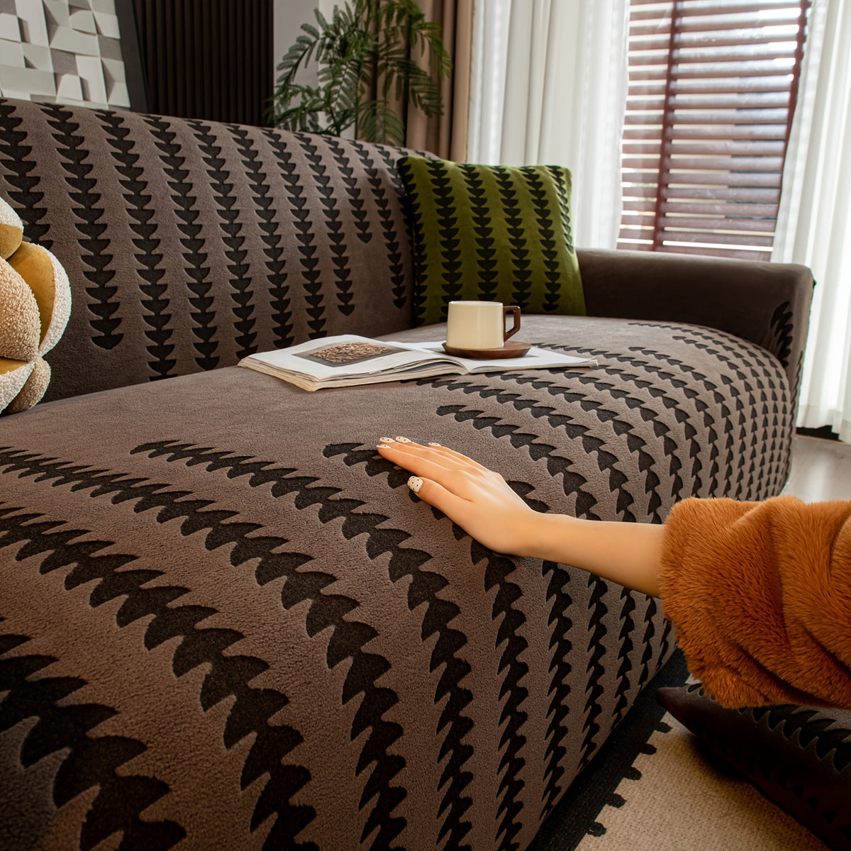 Housse de canapé en polaire jacquard d'esprit bohème, tissu de 200 à 250 g/m²