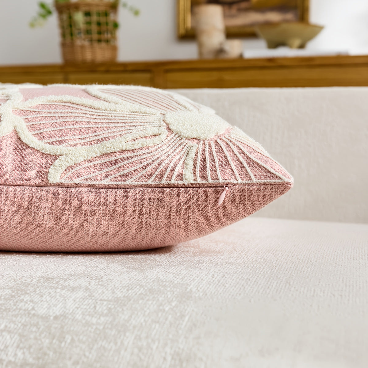 Housse de coussin en polyester à motif fleuri à fermeture éclair, visuel produit