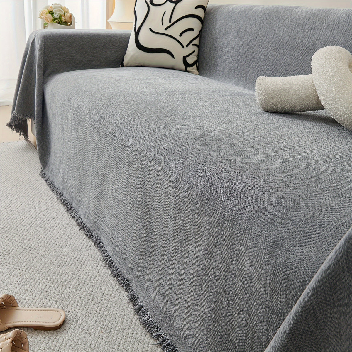 Housse de canapé en chenille délavée — détail de la matière : chenille Image