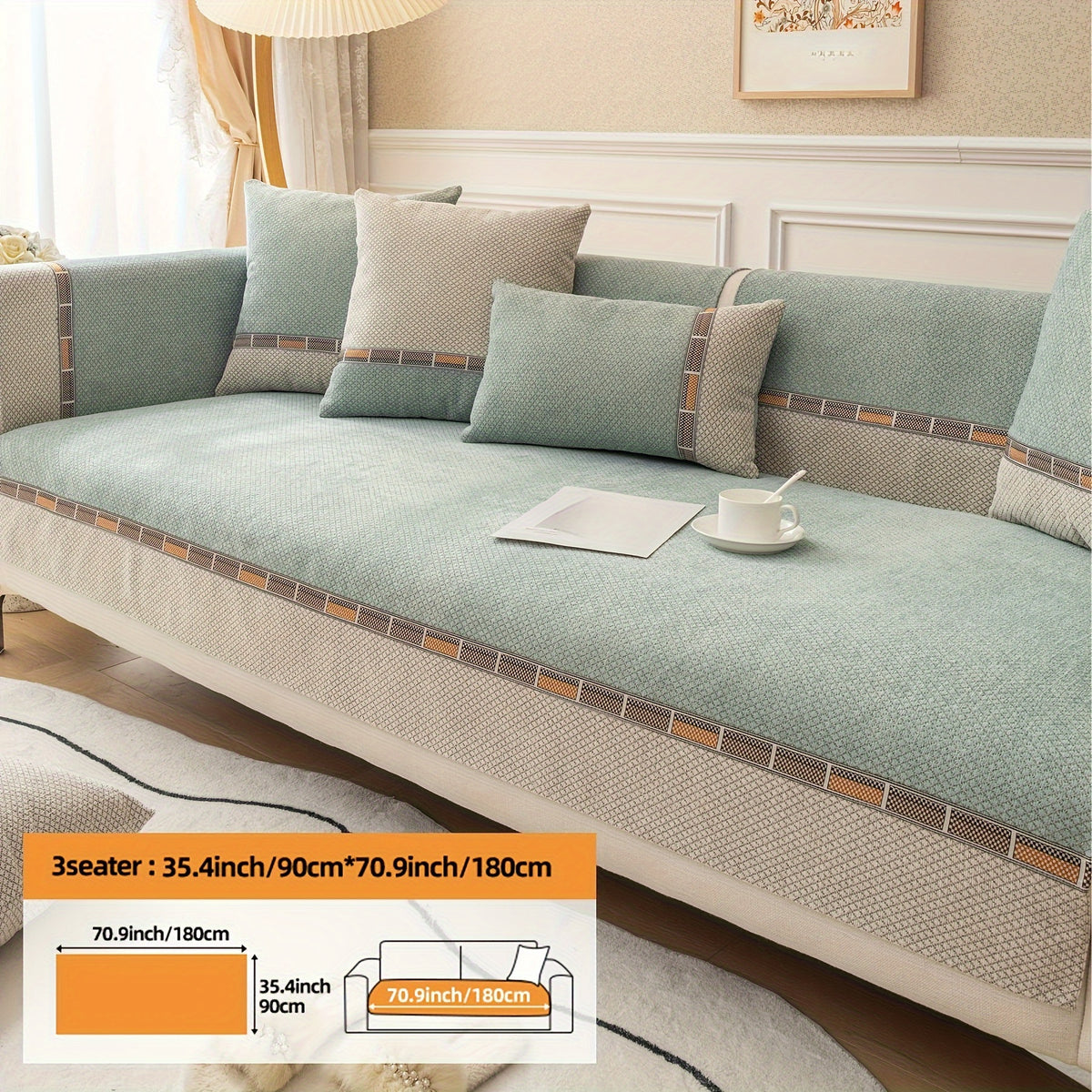 Housse de coussin épaisse en chenille matelassée antidérapante à housses, gros plan sur le tissu