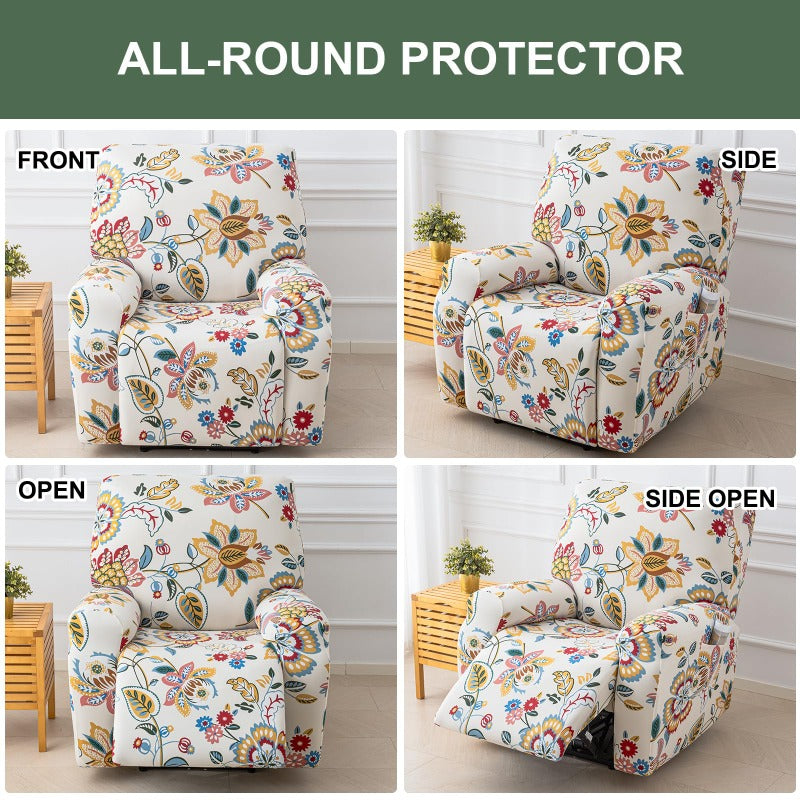 Housse de canapé extensible en fibre de lait matelassée à motif fleuri, mise en situation