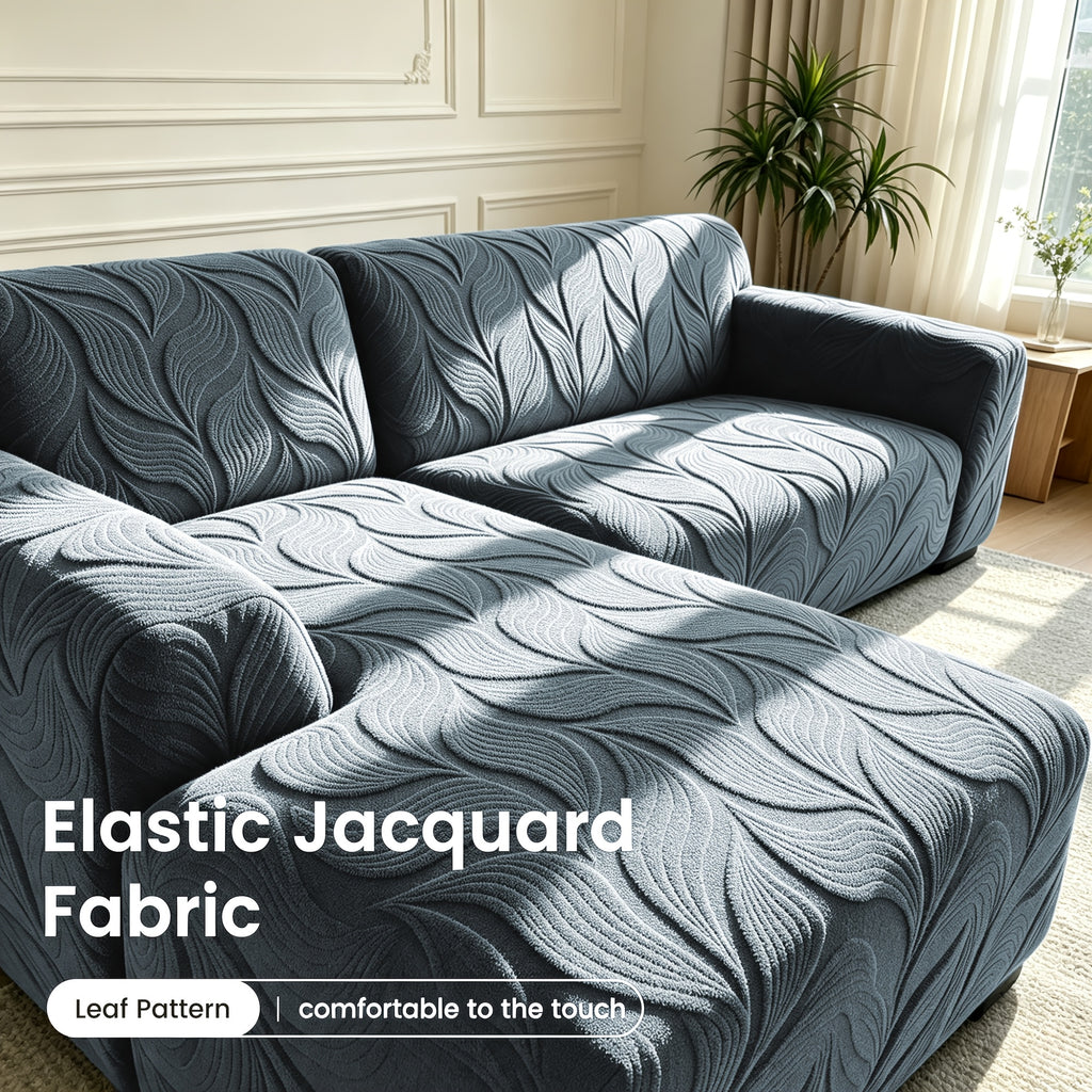 Housse de canapé extensible en polaire jacquard à motif feuillage pour canapé, vue de dos