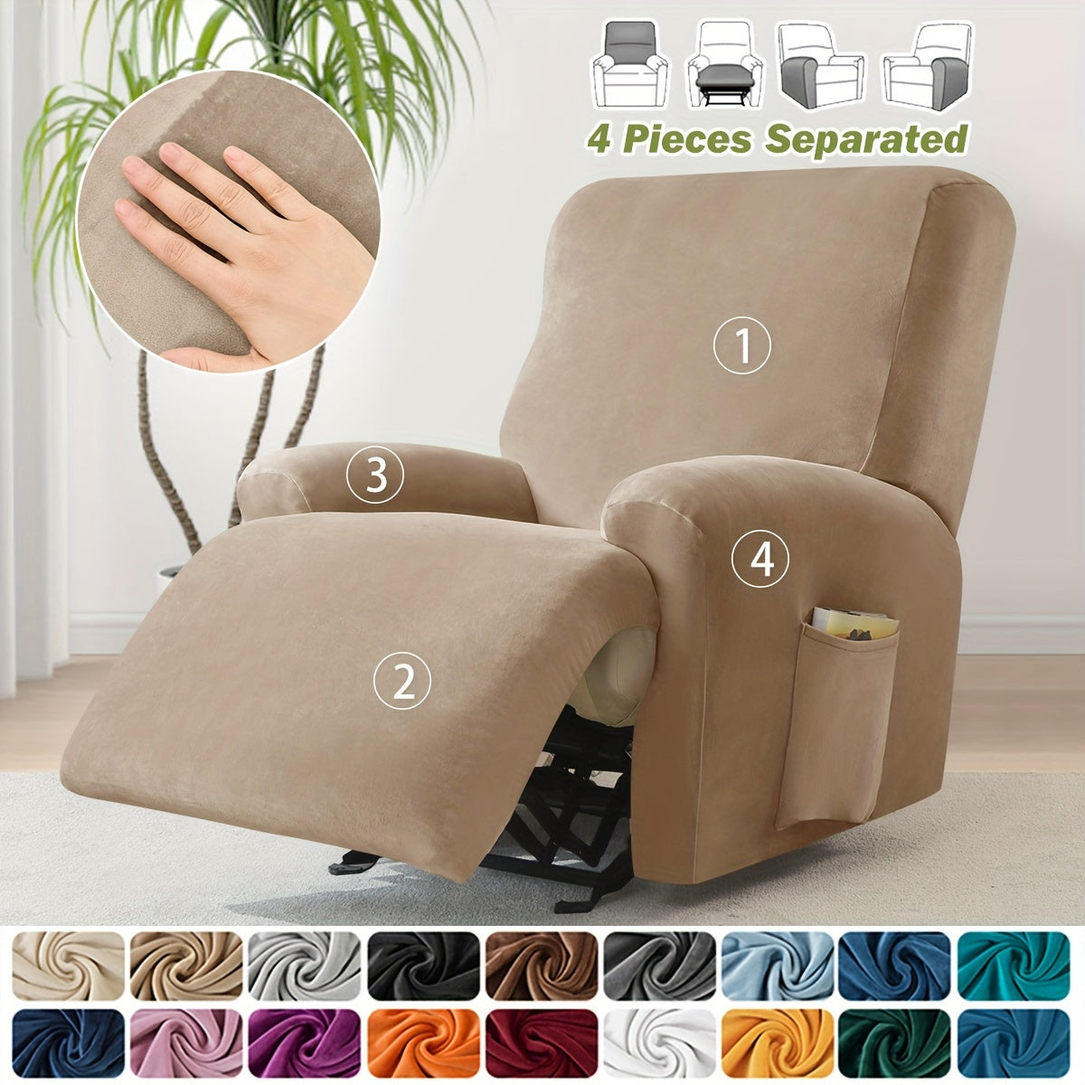 Housse de canapé extensible en velours à housses séparées pour fauteuil, gros plan sur le tissu