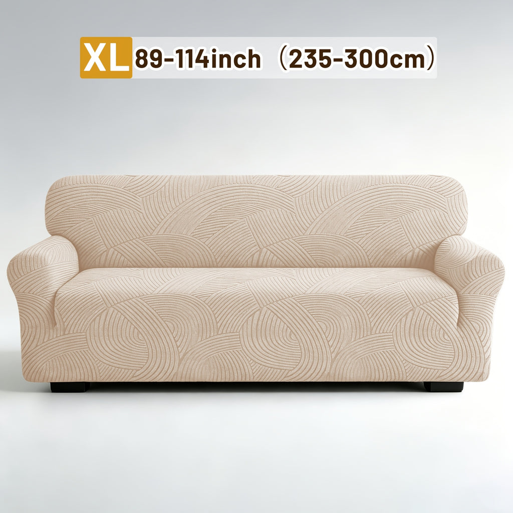Housse de canapé extensible en polaire jacquard à motif géométrique, mise en situation