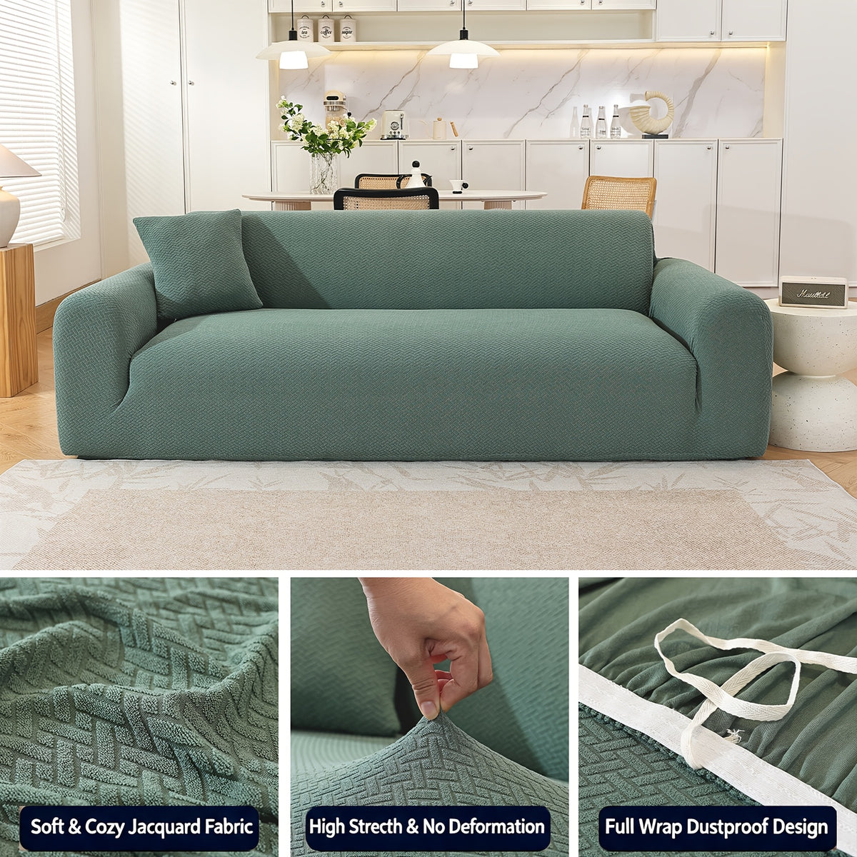 Housse de canapé extensible en polaire jacquard, mise en situation
