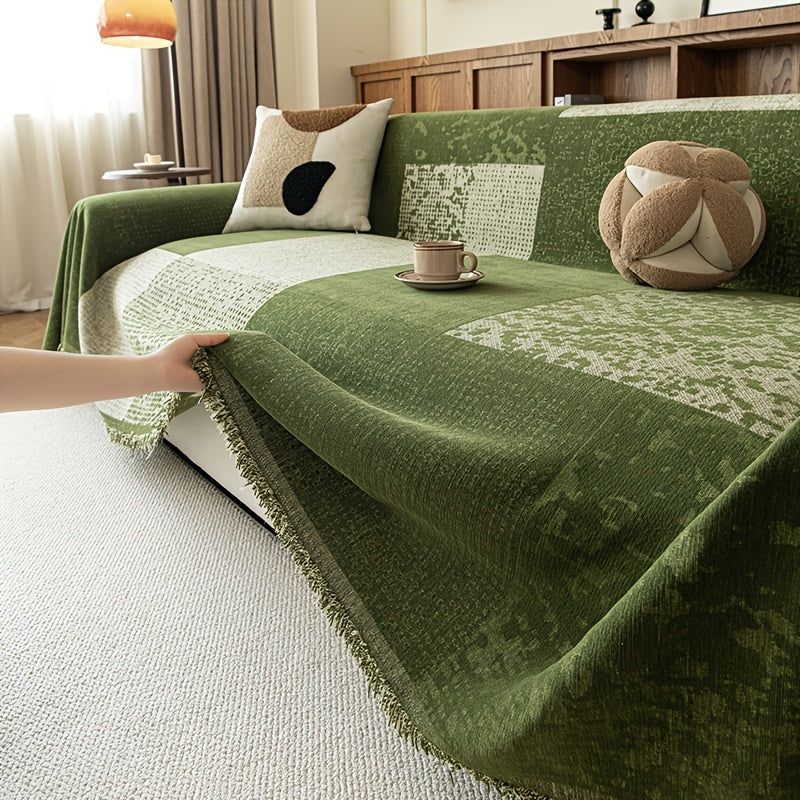 Housse de canapé en jacquard à rayures antidérapante d'esprit bohème, vue d'ensemble